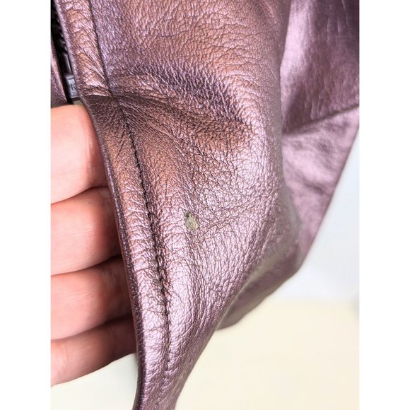 Womens Vintage Metallic Mauve Leather Jacket Ladies Small 1990s 3/4 Sleeve Coat - Picture 10 of 10